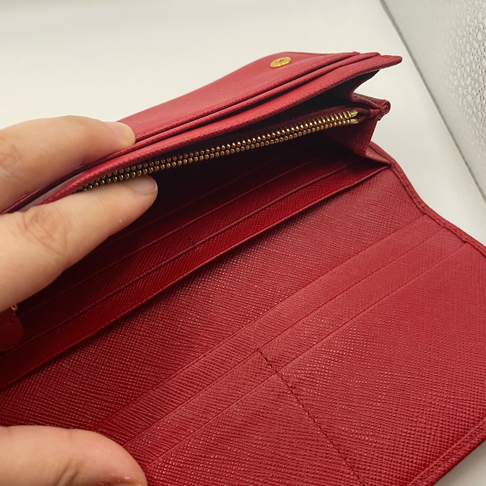 Prada - Saffiano Leather | Double Snap Long Wallet - Red | Gold Hardware - $1020 - Picture 16 of 16